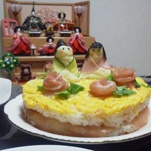 ひな祭りのお祝いに☆ちらし寿司ケーキ♪